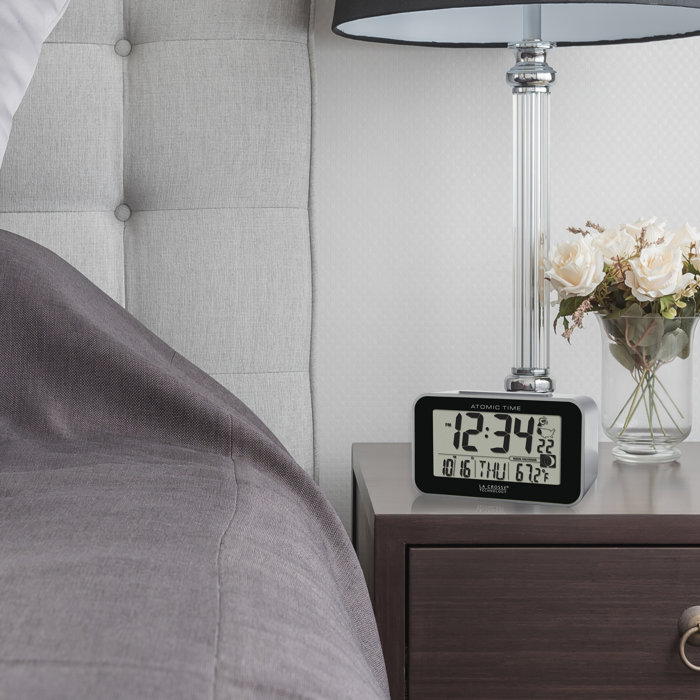 Ebern Designs Digital Atomic Tabletop Clock with Alarm in Black